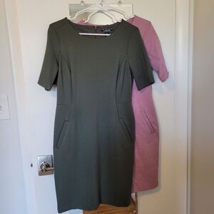 2 Land's End Midi Sheath Dresses for Work- Dusty Pink & Olive- Size 6P